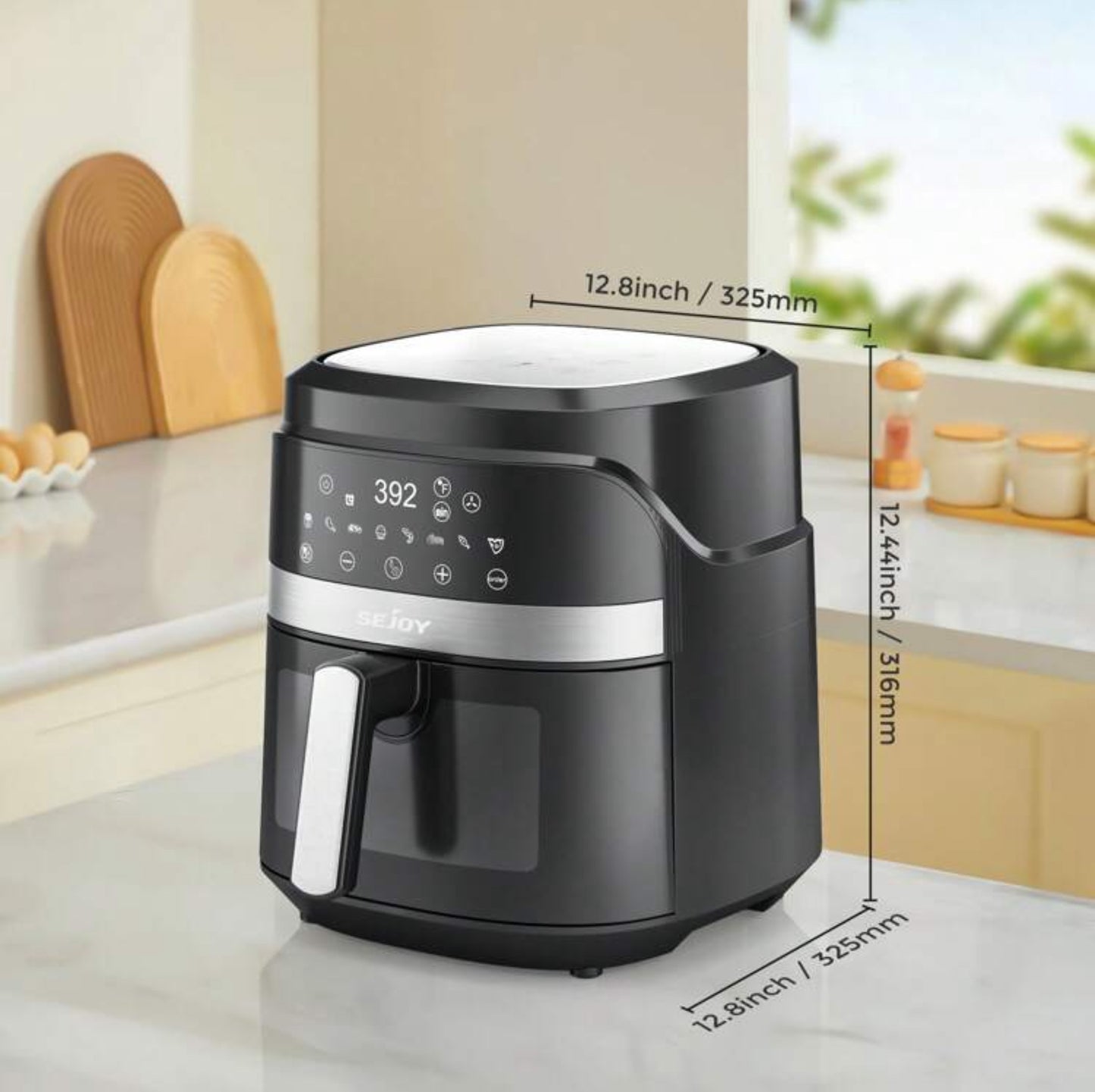 sejoy Air Fryer 8-IN-1 5.8QT Smart Visual Window Multi-Function Large Capacity,1500W,Kitchen And Office,Family Day,Nonstick, Fit For Family Of 2-5