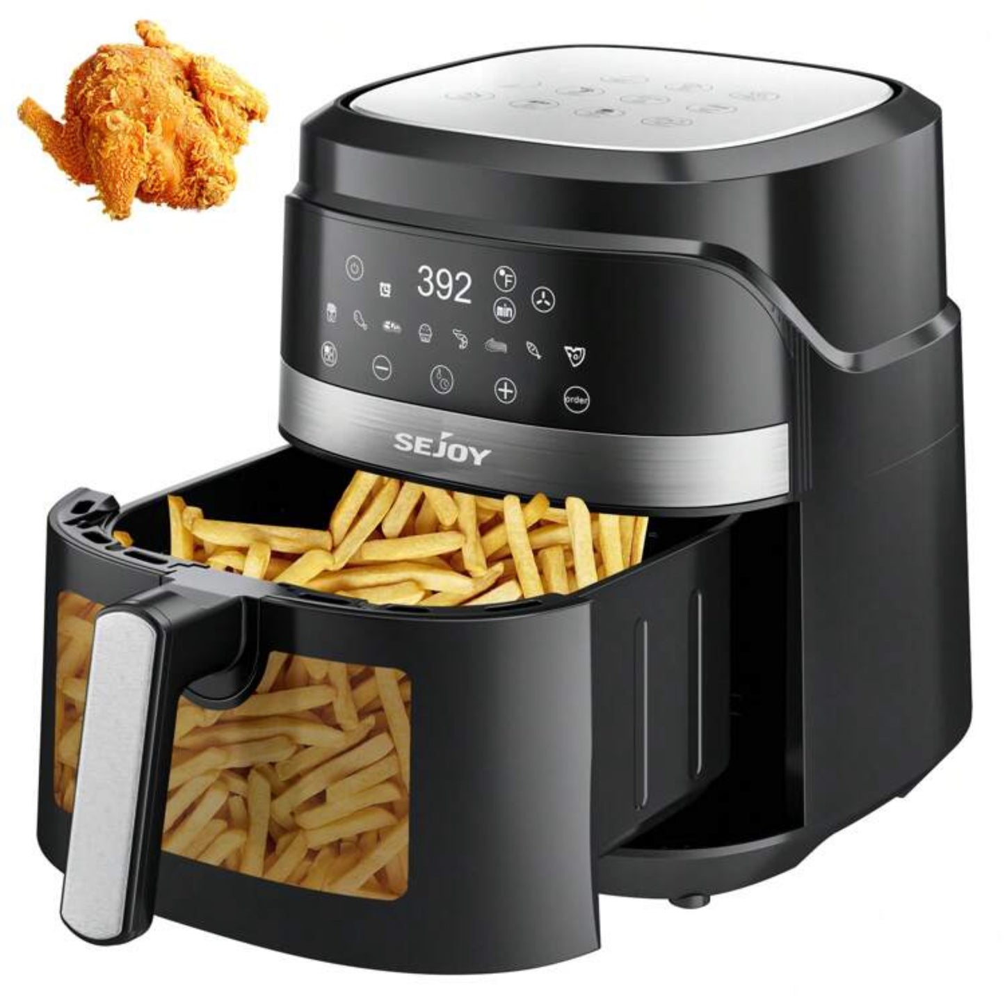 sejoy Air Fryer 8-IN-1 5.8QT Smart Visual Window Multi-Function Large Capacity,1500W,Kitchen And Office,Family Day,Nonstick, Fit For Family Of 2-5