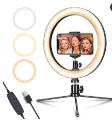 LED Dimmable Desk Makeup Ring Light 10" with Tripod Stand & Phone Holder for Live Streaming & YouTube Video,Photography, Shooting with 3 Light Modes & 10 Brightness Level