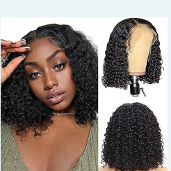 Bob Wig Human Hair for Black Women 13x4 Lace Front Human Hair Wigs Deep Curly Bob Brazilian Virgin Pre Plucked Natural Hairline HD Transparent Lace Frontal Wig Natural Colour 12 inch