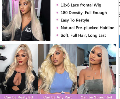 613 Lace Front Wig - Human Hair Pre Plucked Blonde Wig, 180?ensity, 13x6 Straight HD Lace Frontal Glueless Wig With Baby Hair, 20 Inch