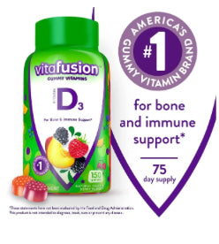 Vitafusion Vitamin D3 2000 IU Gummy Vitamins for Adults Dietary Supplement Peach, Blackberry & Strawberry Flavors 150 Ea
