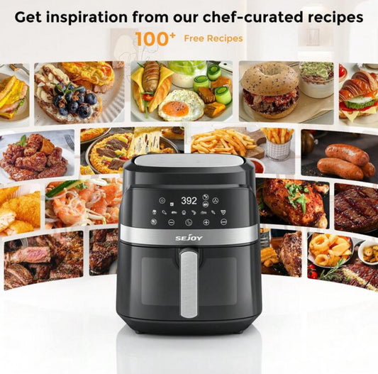 sejoy Air Fryer 8-IN-1 5.8QT Smart Visual Window Multi-Function Large Capacity,1500W,Kitchen And Office,Family Day,Nonstick, Fit For Family Of 2-5